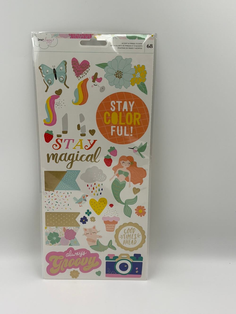 Dear Lizzy Stay Colorful Stickers 68pc Mermaid Unicorn Gold Foil Scrapbook